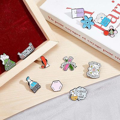 14Pcs 14 Styles Black Alloy Chemistry Theme Brooches JEWB-SC0001-48-1