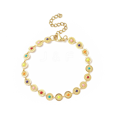 Colorful Enamel Flower Link Chain Bracelet X-BJEW-JB09940-1