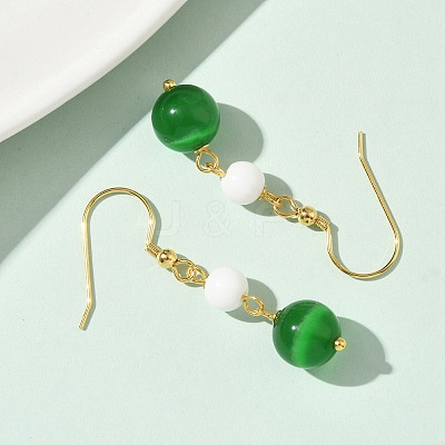 Electroplated 304 Stainless Steel Cat Eye Dangle Earrings EJEW-Z129-14G-03-1
