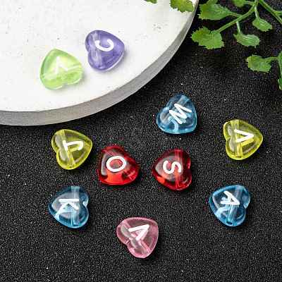 Transparent Acrylic Heart Horizontal Hole Letter Beads X-TACR-Q101-01-1