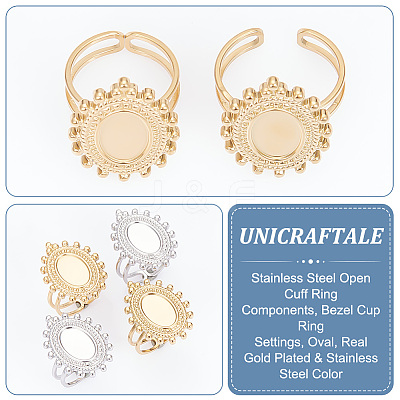 8Pcs 2 Colors 304 Stainless Steel Open Cuff Ring Components STAS-UN0056-94-1
