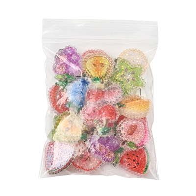 20Pcs 10 Styles Cherry/Pear/Lemon/Grape/Blueberry/Peach/Apple/Watermelon/Fruit Transparent Epoxy Resin Decoden Cabochons RESI-FS0001-93-1