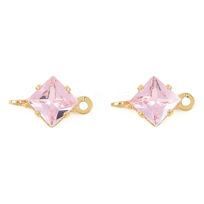Brass Pave Cubic Zirconia Rhombus Connector Charms KK-P347-04G-01-1