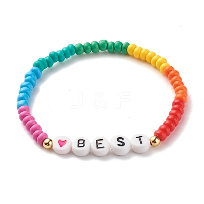 Word BEST Stretch Bracelets BJEW-JB07524-05-1