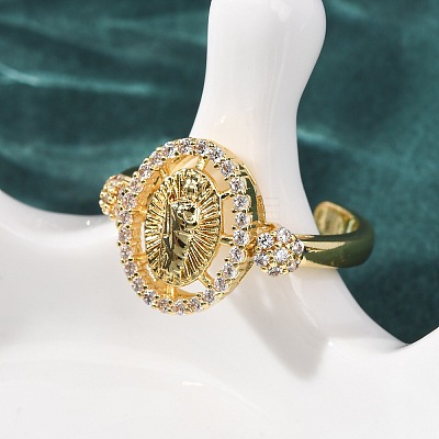 Religion Brass Micro Pave Cubic Zirconia Cuff Open Rings RJEW-F204-06G-1