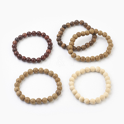 Natural Dyed Sandalwood Beads Stretch Bracelets BJEW-JB03843-1