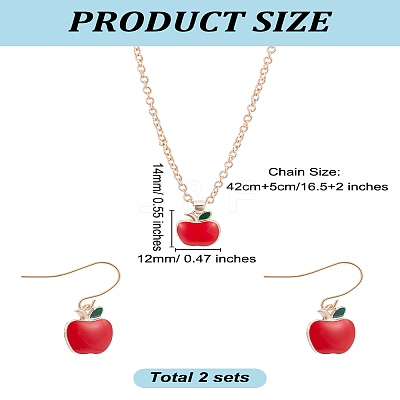 2 Sets Apple Alloy Enamel Dangle Earrings & Pendant Necklace SJEW-LP0001-01-1