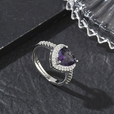 Brass & Purple Heart Cubic Zirconia Finger Rings for Women CU-CBA7E55-14P-1