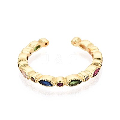 Brass Micro Pave Cubic Zirconia Cuff Rings for Women KK-T071-68G-1