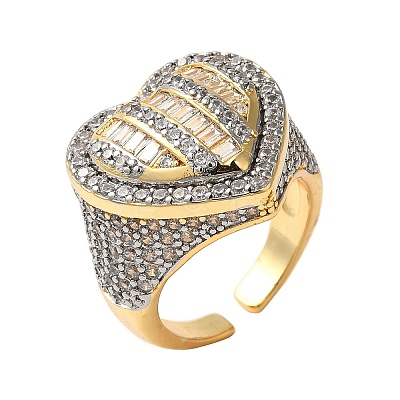 Brass Micro Pave Cubic Zirconia Cuff Rings for Women RJEW-G325-07GP-1