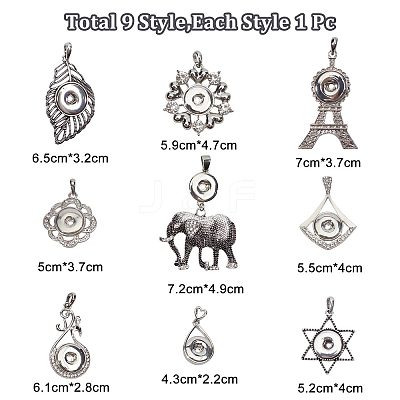 9Pcs 9 Style Alloy Hang Snap Base Big Pendants FIND-GF0004-30-1