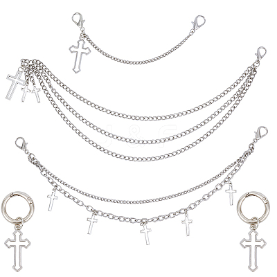8Pcs 4 Styles Cross Zinc Alloy Shoe Curb Chains & Shoe Charms AJEW-CP0006-43-1