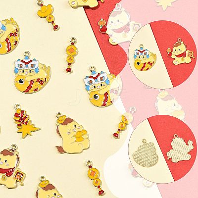 24Pcs 6 Styles New Year's Day Alloy Enamel Pendants ENAM-FS0004-29-1