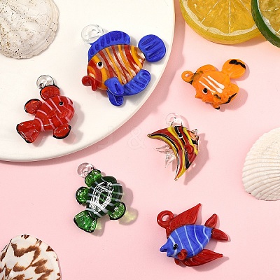 6Pcs 6 Styles Handmade Lampwork Pendants LAMP-YW0001-56-1