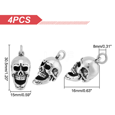 4Pcs 304 Stainless Steel Pendants STAS-UN0043-82-1