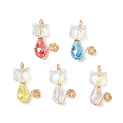 Cat Shape Glass Pendants PALLOY-JF03718-01-1