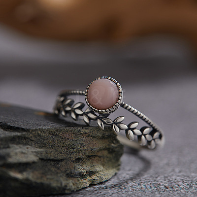 925 Sterling Silver with Natural Pink Opal Finger Rings WGB2E64-17-1