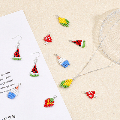 30Pcs 5 Styles Baking Paint Glass Seed Beaded Pendants FIND-CA0006-25-1