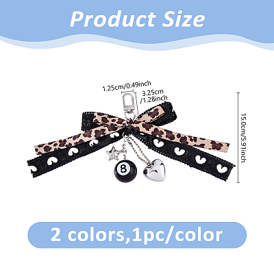 2Pcs 2 Colors Alloy & Cloth Bowknot Pendant Decorations HJEW-DC0001-40-1
