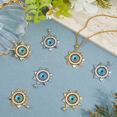 8Pcs 2 Colors Brass Micro Pave Cubic Zirconia Pendants KK-BBC0019-54-1