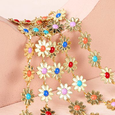 2M Brass Enamel Flower Link Chains CHC-SZ0001-35-1