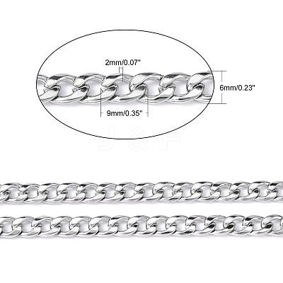 Non-Tarnish 3.28 Feet 304 Stainless Steel Cuban Link Chains X-CHS-G010-02P-1