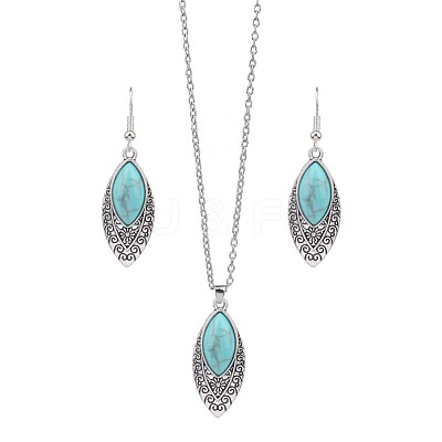 Bohemian Ethnic Style Zinc Alloy & Synthetic Turquoise Pendant Necklaces & Dangle Earrings Sets WG7E01E-10-1