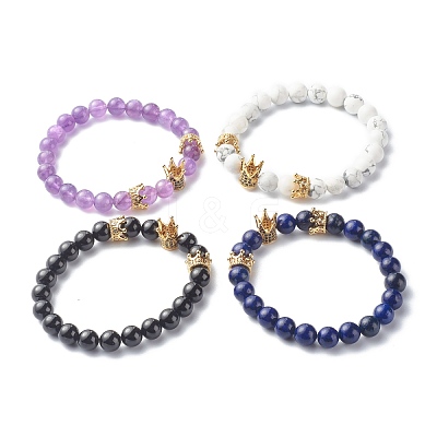 Natural Mixed Stone Round Beads Stretch Bracelets BJEW-JB06606-1