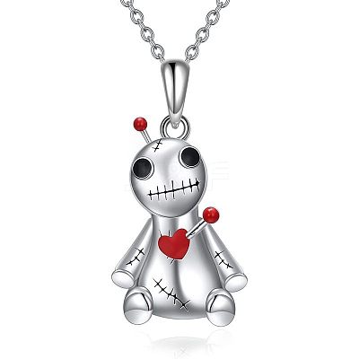 Halloween Alloy Enamel Red Heart Gothic Doll Pendant Necklaces for Unisex WGBCC68-01-1
