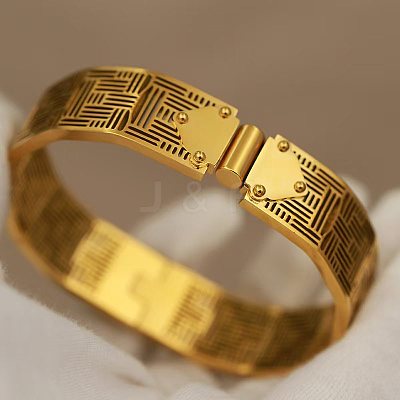 304 Stainless Steel Hollow Geometric Hinged Cuff Bangles for Women WG16A84-01-1
