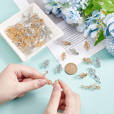 50Pcs 2 Colors Brass & Alloy Bead Cage Pendants FIND-DR0002-24A-1