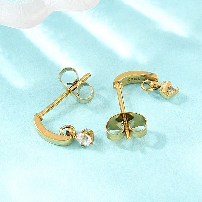 304 Stainless Steel Pave Single Cubic Zirconia Stud Earrings for Women SA-CBAB549-05G-1