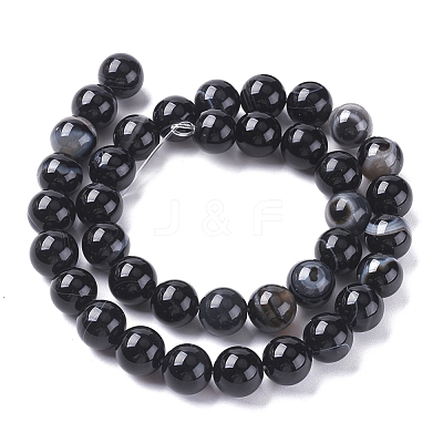 Natural Striped Agate/Banded Agate Beads Strands G-G582-10mm-60-1