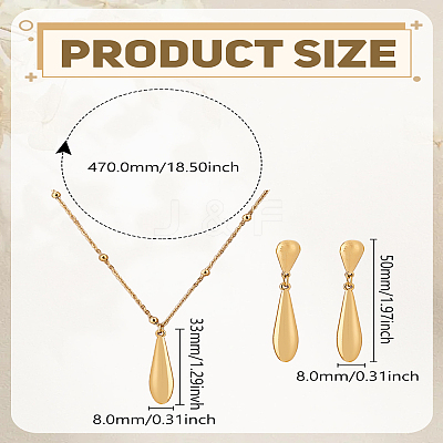Teardrop Stainless Steel Jewerly Sets. Including Pendant Necklace and Stud Earring SJEW-LP0001-28-1