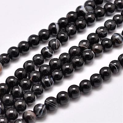 Natural Black Agate Bead Strands G-G962-8mm-12-1
