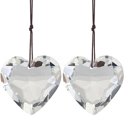 2Pcs Glass Heart Pendant Decorations HJEW-SP0001-22A-1