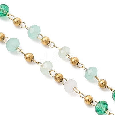 Handmade 304 Stainless Steel and Faceted Rondelle Glass Beaded Chain Bracelet Making AJEW-JB01476-01-1