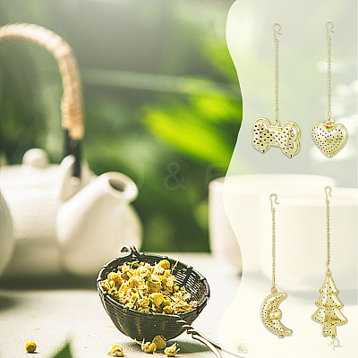 4Pcs 4 Style Loose Tea Infuser with Chain & Hook AJEW-DC0001-10-1