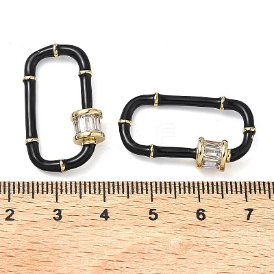 Oval Brass Micro Pave Clear Cubic Zirconia Locking Carabiner KK-H256-01G-01-1