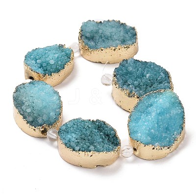 Golden Plated Dyed Oval Natural Drusy Quartz Crystal Beads Strands G-F144-07-1