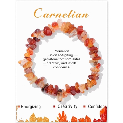 Natural Carnelian Chips Beaded Stretch Bracelets PW-WG309C1-06-1