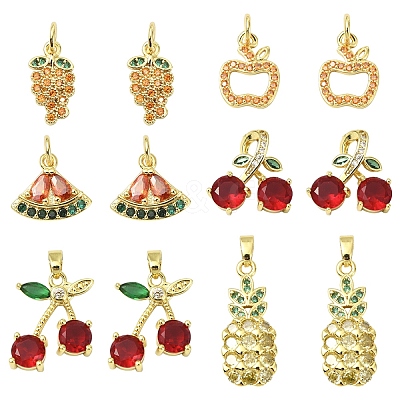 2Pcs Brass Micro Pave Cubic Zirconia Pendants KK-YW0003-22-1