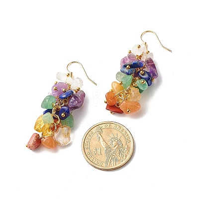 Reiki Natural Mixed Stone Chip Beads Dangle Earrings for Girl Women X1-EJEW-JE04654-1