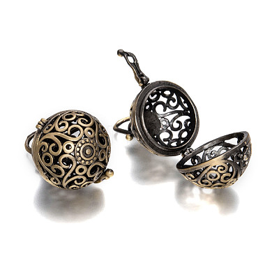 Brass Hollow Round Cage Pendants KK-L079-02-NR-1
