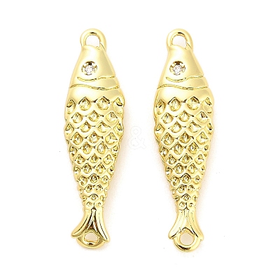Brass Micro Pave Clear Cubic Zirconia Fish Connector Charms KK-H527-37G-1