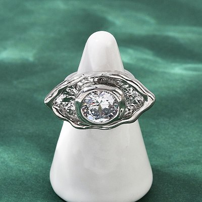 Brass Pave Cubic Zirconia Adjustable Open Cuff Rings for Women RJEW-R032-01P-1