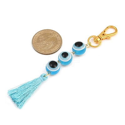 Resin Evil Eye Round Bead & Polyester Tassel Pendant Decorations HJEW-JM04164-01-1