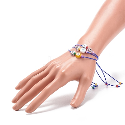 26Pcs 26 Style Initial Letter A~Z Acrylic & Evil Eye Lampwork Braided Bead Bracelets Set BJEW-JB08659-1