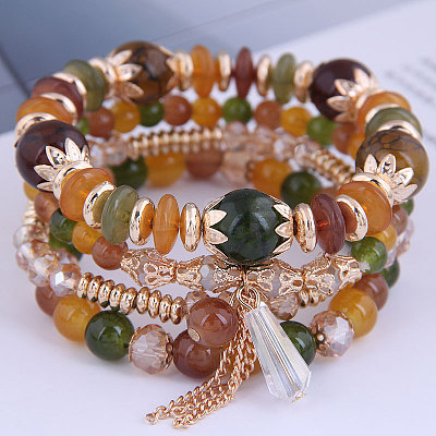 4Pcs 4 Styles Bohemian Style Alloy Glass Round Beaded Stretch Bracelets FS-WG80D8B-10-1