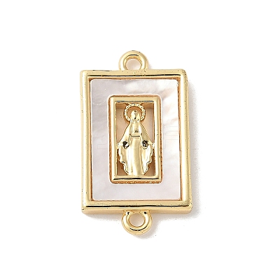 Brass Pave Natural White Shell Religion Connector Charms KK-S522-04A-G-1